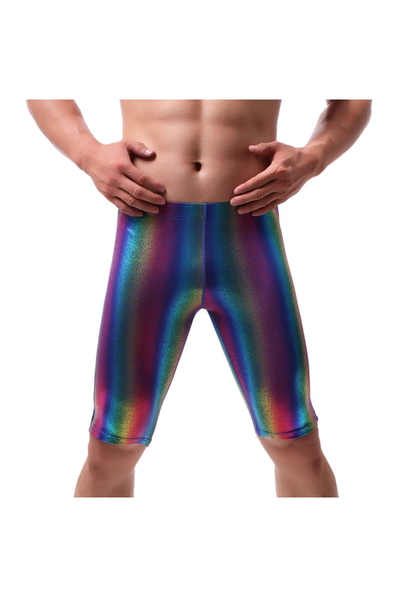 Summer Shorts Men's Colorful Glossy Underwear Low Waist Boxer Breathable Briefs for Comfort Purple XL
