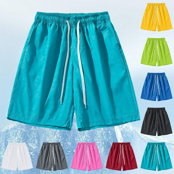 Summer Shorts for Mens with Pockets Big and Tall Elastic Waist Solid Color Casual Shorts Workout Running Gym Stretch Summer Beach Pants Gifts for Men White 4XL