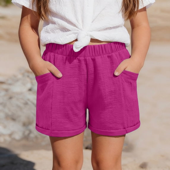 Summer Shorts Pull on Pink Shorts Elastic Girl Summer Clothes 6-7 Years