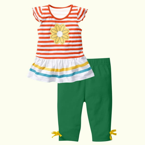 Summer Shorts Set Girls Boys Casual Short Sleeve Round Neck Collar Printed Short Pants Sets