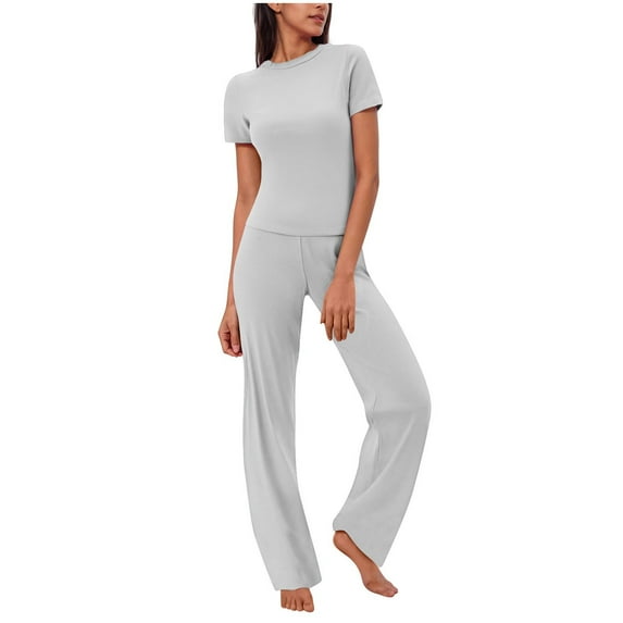 Jalioing Women's 2 Piece Set Casual Athletic Set Short Sleeve Tops and Pants Lounge Outfits Set