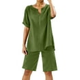 thumbnail image 1 of Summer Shorts for Women, Active Shorts for Women,Women's Linen Shorts Suit Summer Casual Two Piece Set Trendy Button Down Shirt Comfy Resort Wear Loose Fit V Neck Blouse, 1 of 6