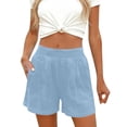 thumbnail image 1 of Summer Shorts Women Faux Denim Jean Shorts with Pockets Pleated High Waist Casual Plus Size Wide Leg Short (S, Light Blue|Pleated), 1 of 8