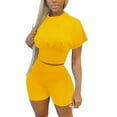 thumbnail image 1 of Summer Shorts for Women, Flowy Athletic Shorts for Women,Trendy Women's Shorts Suit Stylish Two Piece Set Featuring Short Sleeve Crop Top and Bodycon Pants for Clubwear and Casual Outings, 1 of 5