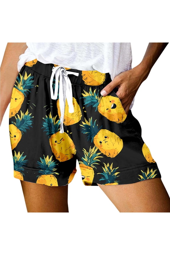 Women's Casual Print Pocket Loose Lace Up High Waisted Sports Shorts