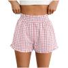 thumbnail image 1 of Summer Shorts For Women Gingham Elastic Waist Floral Pleated Short Pants Spring Summer Beach Fashion Casual Leisure Loungewear Workout Shorts Under $6, 1 of 6