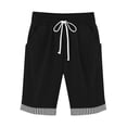 thumbnail image 1 of Summer Shorts Women Plus Size Cotton Linen Long Shorts with Pockets Striped Hem Drawstring Beach Lounge Short (M, Black), 1 of 7