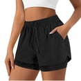 thumbnail image 1 of Summer Shorts Womens 2-in-1 Layered Athletic Shorts with Inner, Drawstring Elastic Waist Running Gym Shorts Black XXL, 1 of 7