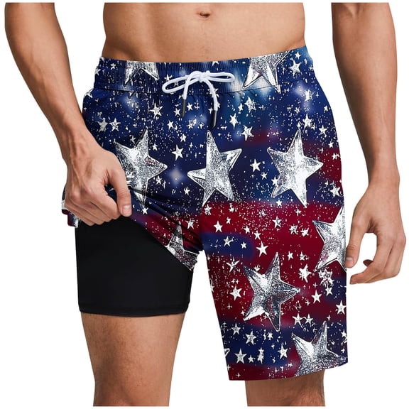 Summer Shorts for Men Casual Beach Running Biking Gym Athletic Double Layer Shorts Graphic Print Relaxed Shorts