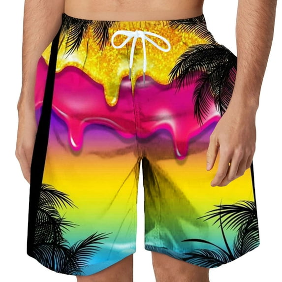 Summer Shorts for Men Drawstring Funny Print Elastic Waisted Hawaiian Shorts Casual Loose Beach Vacation Shorts with Pockets