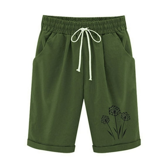 Summer Shorts for Women 2024 Plus Size Work out Shorts Gym for Women Elastic Waist Printing Drawstring Shorts