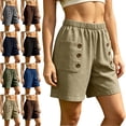 thumbnail image 1 of Summer Shorts for Women 2026 with Pockets 100% Cotton High Waist Cargo Shorts Elastic Waist Buttoned Pockets, 1 of 5