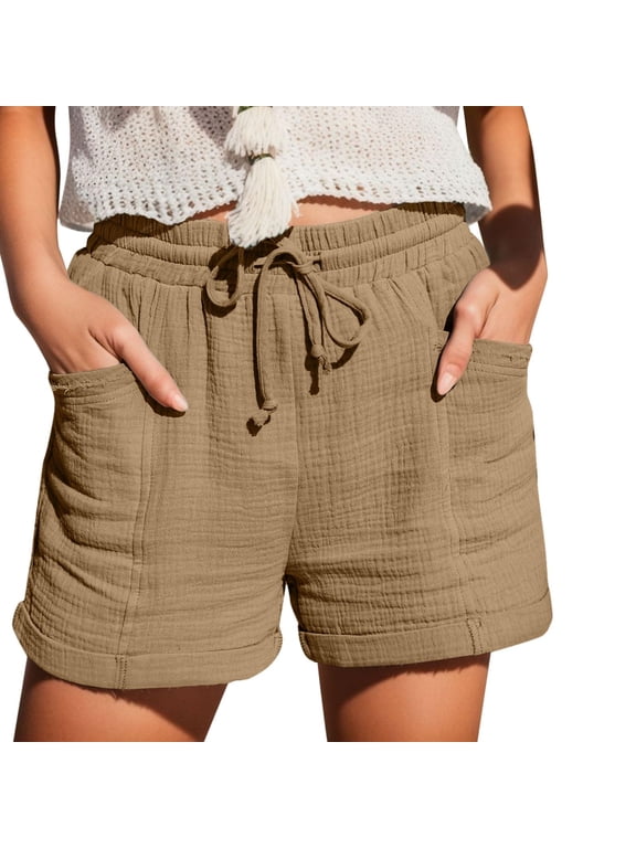 Summer Shorts for Women Casual Drawstring Elastic Waist Casual Solid Shorts Wide Leg Short Pants