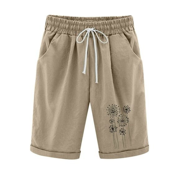 Summer Shorts for Women Casual Printed Elastic High Waist Drawstring Knee Length Shorts with Pockets Ladies Clothes