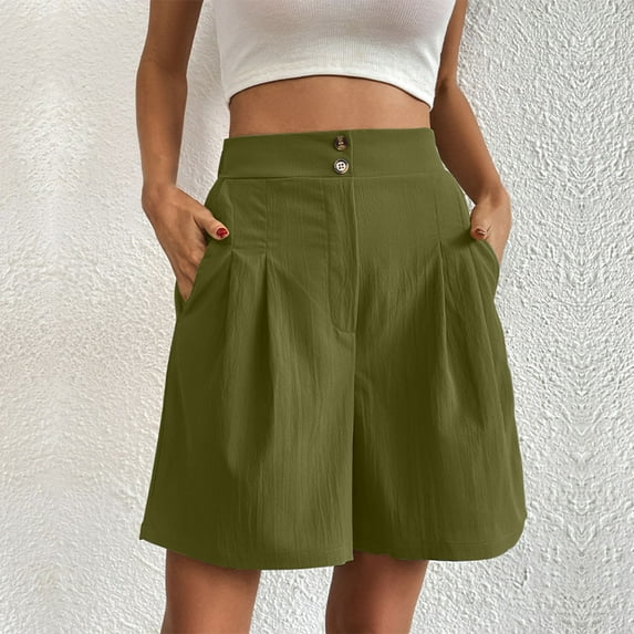 Summer Shorts for Women, Xunlbb Women's Casual Outdoor Button Wide Leg Pants Solid High Waist Versatile Loose With Pocket Quarter Pants