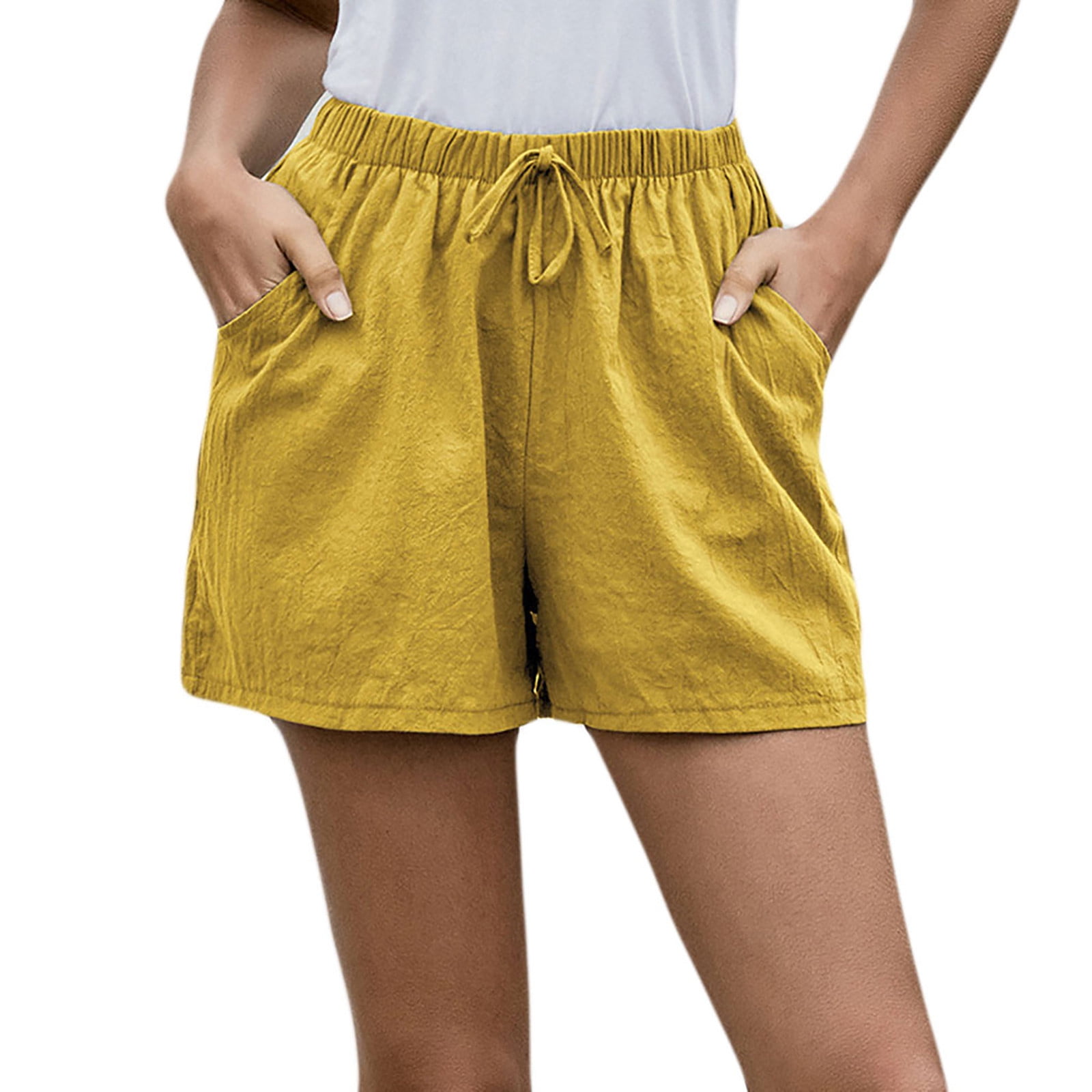 Summer Shorts For Women Drawstring Cotton Linen Short Sweatpants With Pockets Plus Size Solid