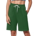 thumbnail image 1 of Summer  Shorts for Women Drawstring Waist Athletic Gym Shorts Casual Loose Long Yoga Shorts with Pockets dark green XX-Large, 1 of 5