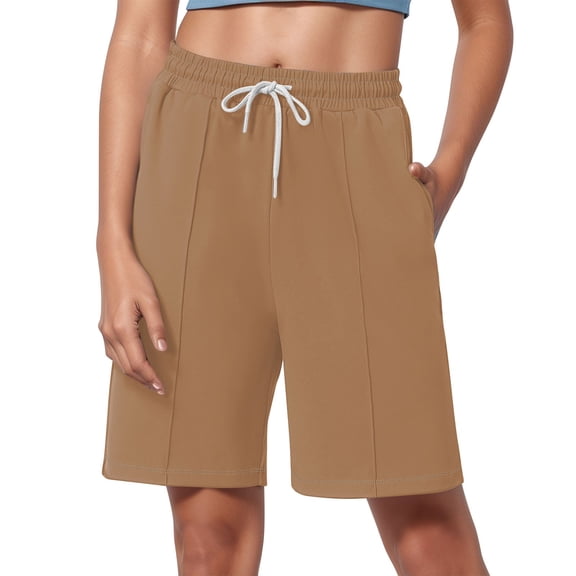 Summer Shorts for Women Drawstring Waist Athletic Gym Shorts Casual Loose Running Shorts with Pockets light brown Small