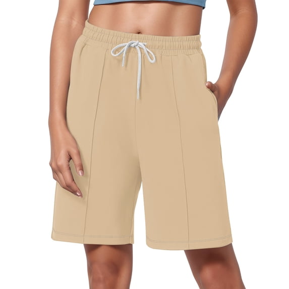Summer Shorts for Women Drawstring Waist Running Shorts Casual Loose Long Yoga Shorts with Pockets khaki 3X-Large