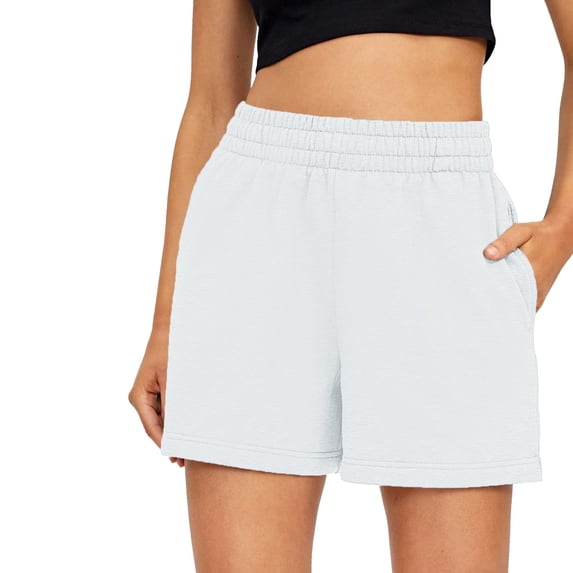 Summer Shorts for Women Elastic High Waist Short Pants Wide Leg Baggy Solid Color Stretch Beach Holiday Casual Outfits White, Size XL