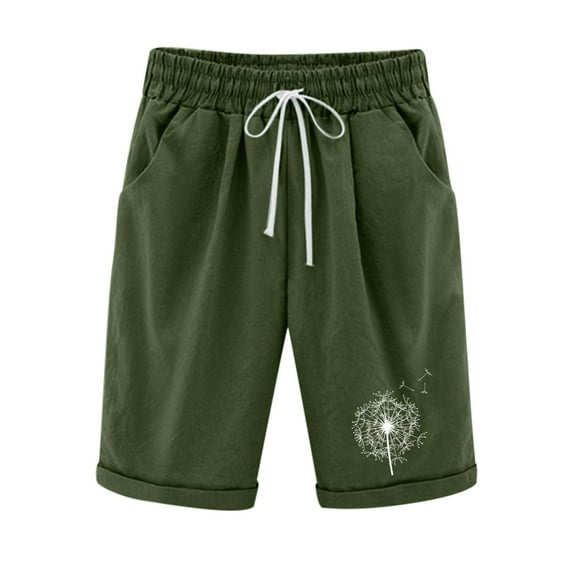Summer Shorts for Women Elegant Women's Shorts - Comfortable Knee-Length Pants with Pockets, Drawstring Elastic Waist Shorts for Casual Green S