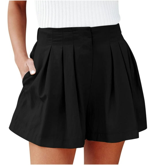 Summer Shorts for Women High Waisted Pleated Wide Leg Shorts Solid Casual Loose Comfy Lounge Shorts with Pockets