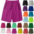 thumbnail image 1 of Summer Shorts for Women Ice Silk Fitness Running Stretch Yoga Pant Pocket Soft Women's Cotton Yoga Sweatpants Purple XXL, 1 of 6
