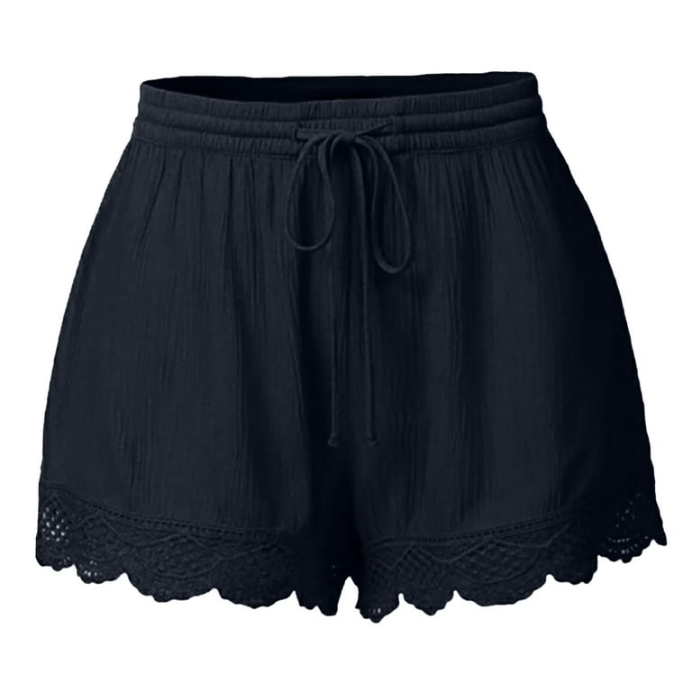 Womens Mid Waist Lace Trim Bloomers Elastic Waistband Shorts Underpants