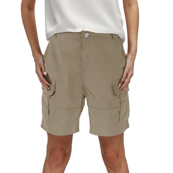 Summer Shorts for Women Ladies Summer Solid Color Pocketed Casual High Waist Hot Cargo Short Pants Khaki XL