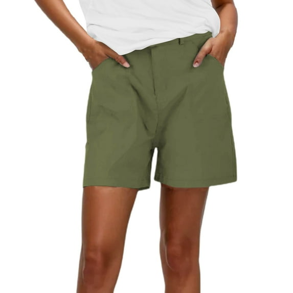 Summer Shorts for Women Ladies Summer Stretch Twill Regular Fit Hiking Casual Chino Short Pants With Pockets Green L
