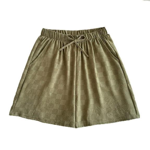 Summer Shorts for Women Plaid High Waisted Drawstring Wide Leg Shorts Casual Loose Comfy Lounge Pants Women Clothes