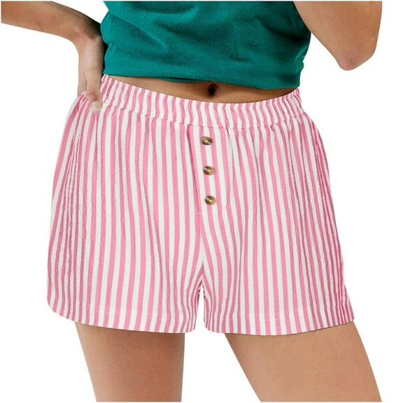 Summer Shorts for Women Stripes Elastic High Waist Loose Pant Casual Wide Leg Breathable Shorts