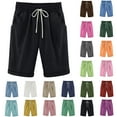 thumbnail image 1 of Summer Shorts for Women,Women's Solid Color Plus Size Half Short Casual Cotton Linen Elastic Wide Bermuda Shorts, 1 of 3