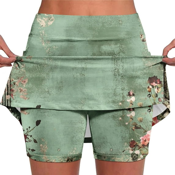Summer Shorts for Women,Womens Athletic Skirt Sports Shorts Graphic Print Skirts High Waisted Skirt Tummy Control Pockets Tennis Skort