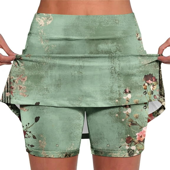 Summer Shorts for Women,Womens Athletic Skirt Sports Shorts Graphic Print Skirts High Waisted Skirt Tummy Control Pockets Tennis Skort