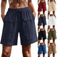 thumbnail image 1 of Summer Shorts for Women with Pockets 100% Cotton Casual Fashionable Cargo Five Quarter Shorts, 1 of 7