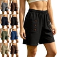 thumbnail image 1 of Summer Shorts for Women with Pockets 100% Cotton High Waist Cargo Shorts Elastic Waist Buttoned Pockets, 1 of 6