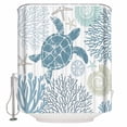 thumbnail image 1 of Summer Shower Curtain, 72" x 72", Teal Blue Khaki Coastal Ocean Sea Turtle Coral Seashell Waterproof Bathroom Curtain Washable Shower Curtain Set with 12 Hooks, 1 of 6