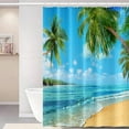 thumbnail image 1 of Summer Shower Curtain Beach Sea Scenery Shower Curtain Set for Bathroom with Hooks Green Palm Trees Leaves Waterproof Shower Curtains 84x72 inches, 1 of 6