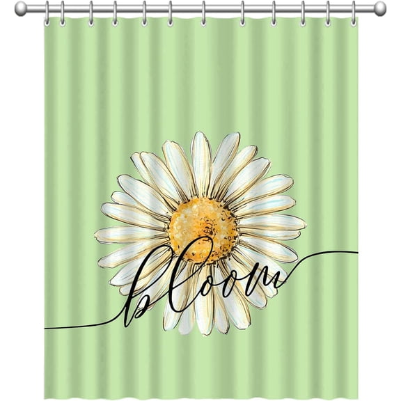 Summer Shower Curtain,Green Daisy Flower Farmhouse and Cute Funny Spring Shower Curtain with Hooks, Flowers Shower Curtain for Bathroom Decor Polyester Fabric, 72x72 Inch