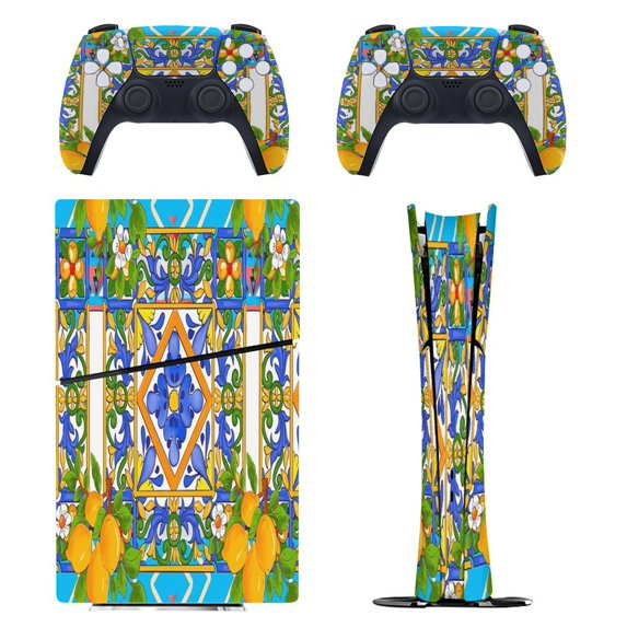 Summer Sicilian Tiles Citrus Lemons Majolica Mediterranean PS5/PS5 Pro/PS5 Slim Digital Disc Skin Sticker For Console And Controller Skins