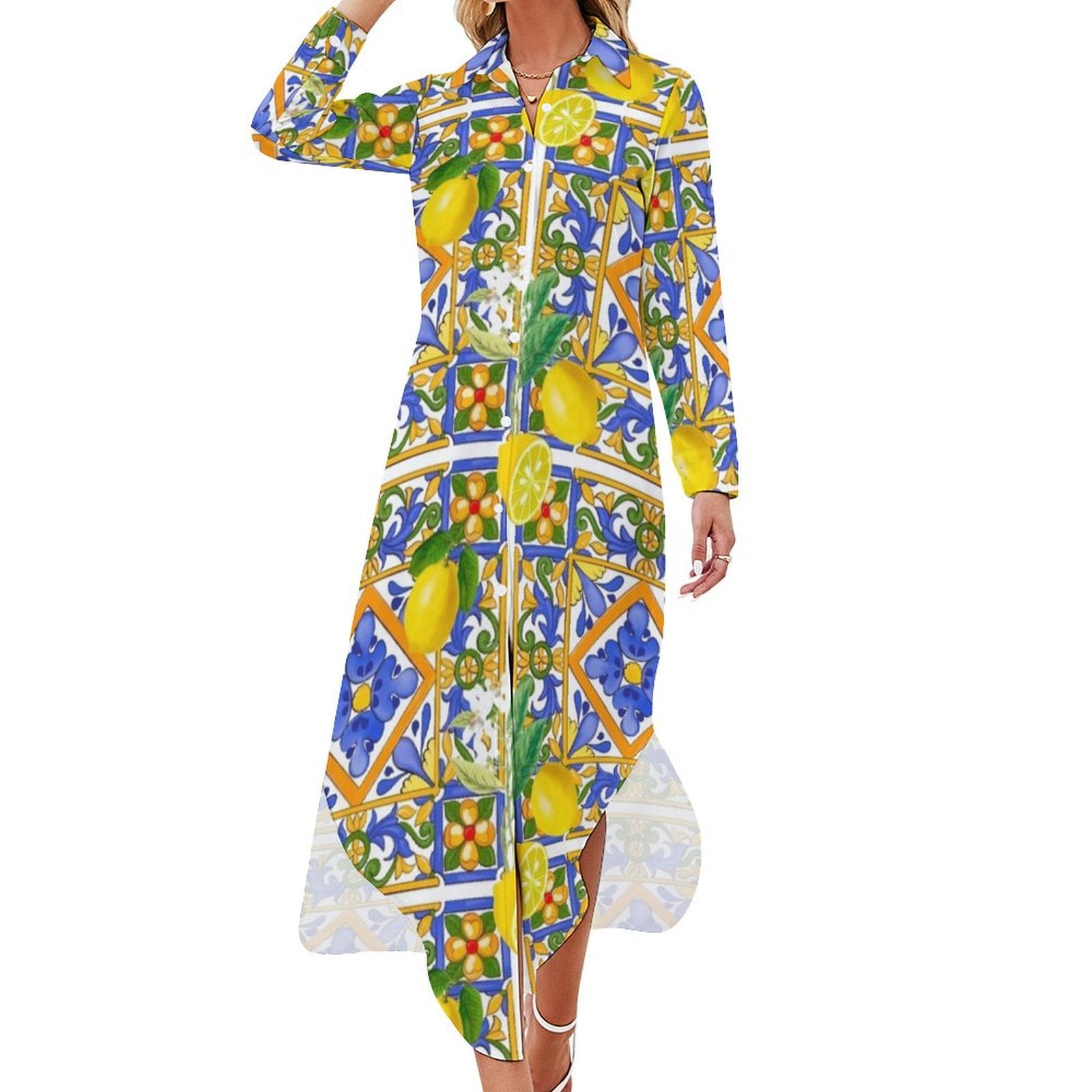 Summer Sicilian tiles citrus oranges majolica lemons Mediterranean Long