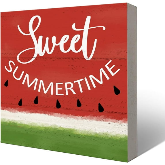 Summer Sign Decor Desk,Sweet Summer Time Decor,Watermelon Kitchen Decor,Summer Decorations For Home Office Indoor Farmhouse Kitchen Shelf Table Decoration,5x5 Inch Watermelon Decor