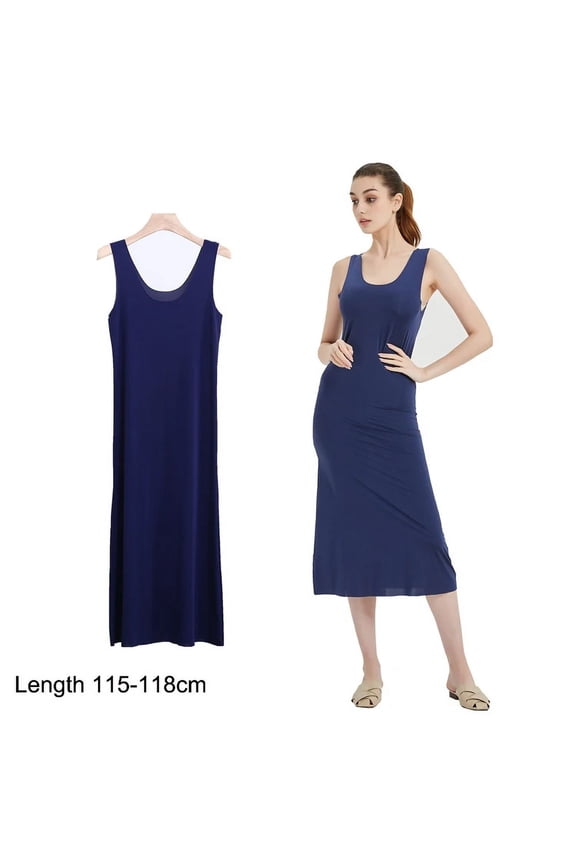 Summer Silk Dress Women UTOURS Plus Size Thin Seamless Full Slips Sleeveless Underwear Ice Silk Petticoat Underskirt