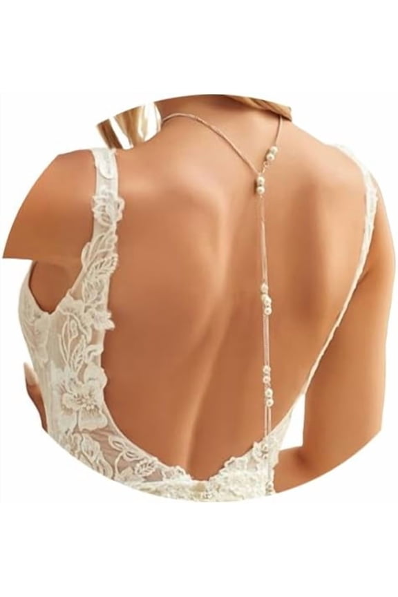 Summer Simple Pro Wedding Pearl Back Chain Necklace Bridal Back Chain Jewelry Metal Bead Tassel Backdrop Necklace Festival Long Pearl Back Necklace Backless Dress for Women[z642]