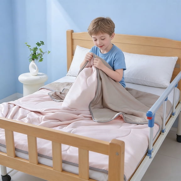 Summer Single Dormitory Air Conditioning Quilt 100X150cm, Ice Cool Fabric Breathable Lightweight Thin Blanket Machine Washable Light Pink