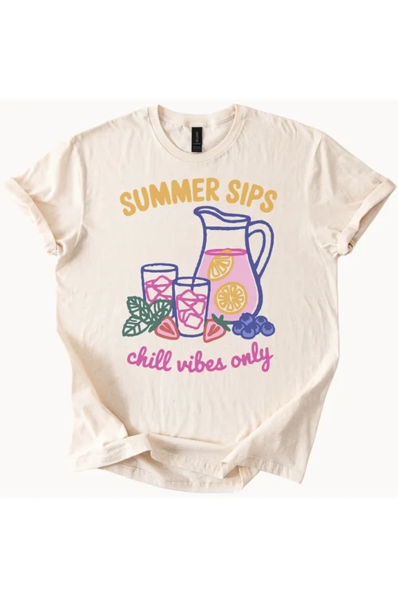 Summer Sips Chill Vibes Only Lemonade Fruit Graphic Tee Fun Summer Shirt Size S-5Xl Heygategoo Tee