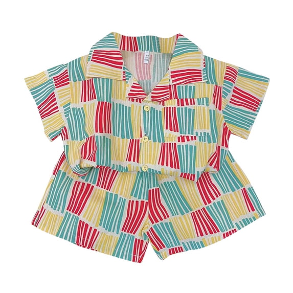 Summer Sisters and Brothers Lapels Sweat Absorbent Breathable Suit Boys Girls Halter Neck Bodysuit Three Color Vertical Stripes Set Boy 80