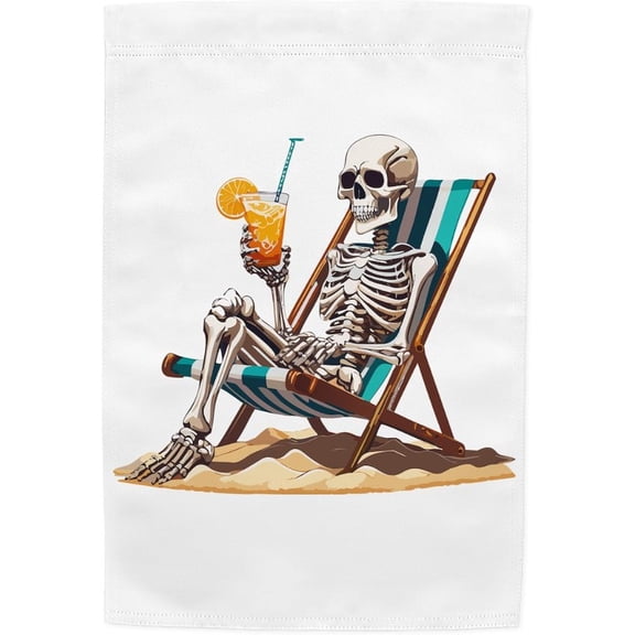 Summer Skeleton Tropical Beach Garden Flag, 12" x 18", One Sided Outdoor Decoration