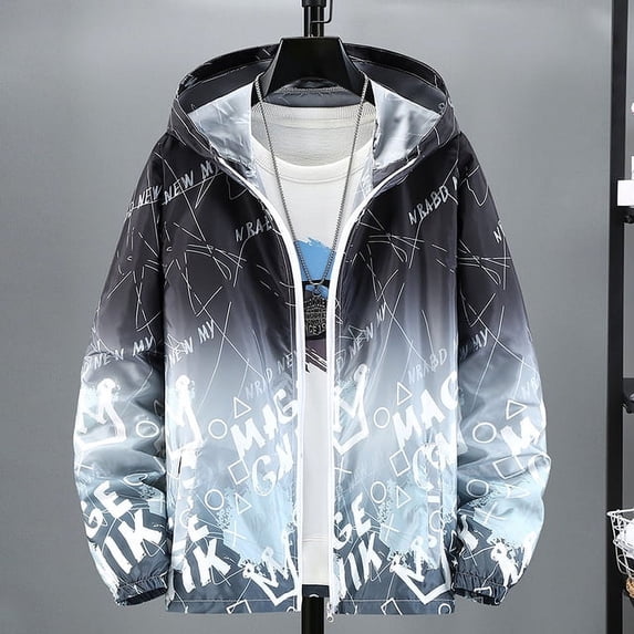 Summer Skin Coats Men Ultra Light UV Sun Protection Big Size Hooded Windbreaker Jacket Men printing Casual Outwear